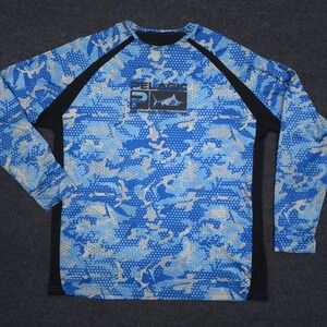 Pelagic Mens‎ Large Blue Fishing Shirt Logo Outdoor Long Sleeve VaporTek